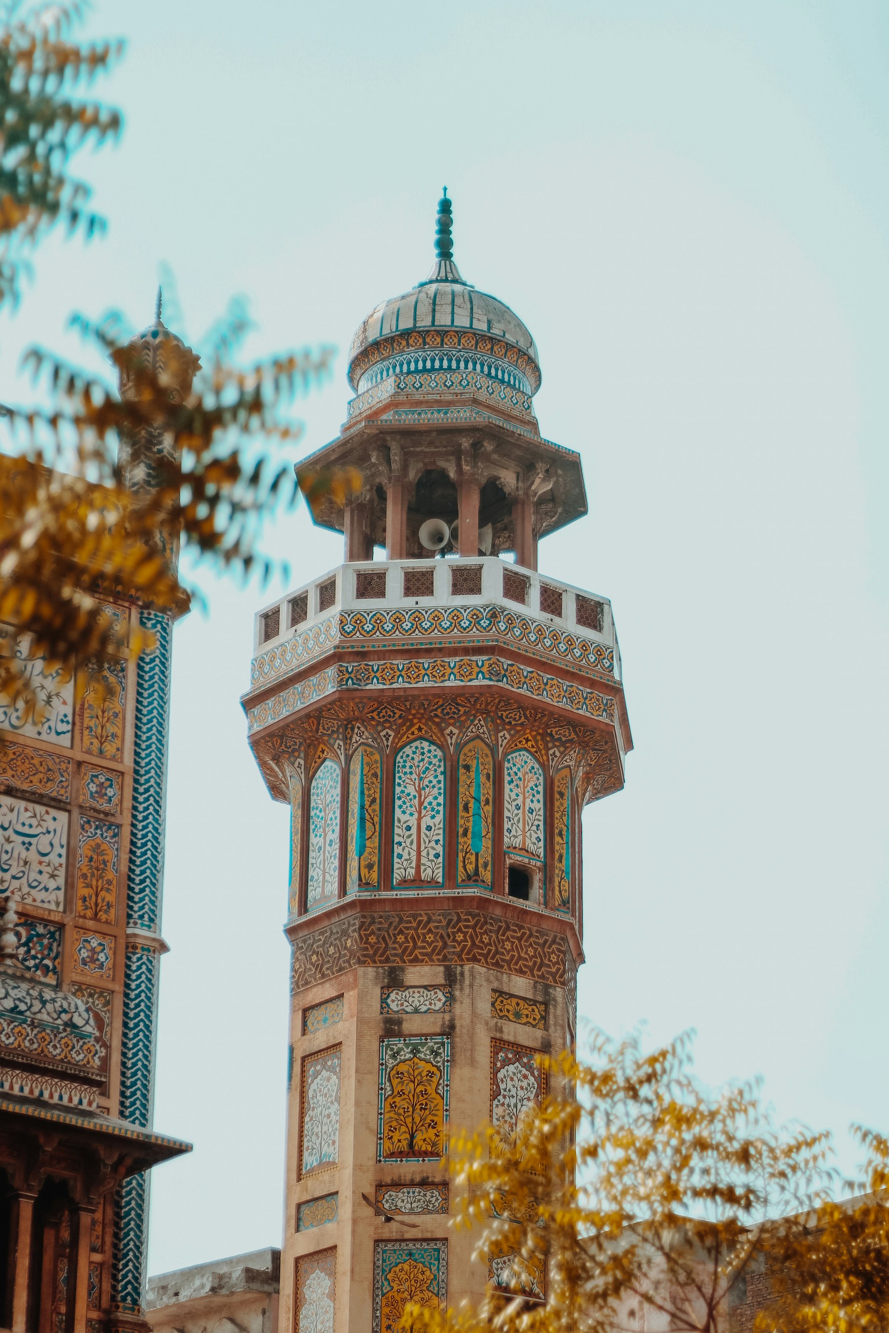 Tiled minaret of Wazir Khan Mosque, Lahore